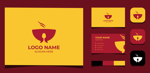 Template Logo Creative Asian Food, Soup bowl, meatball, restaurant. Creative Template with color pallet, visual branding, business card and icon.