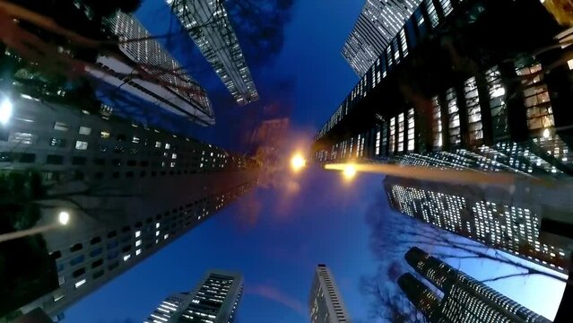 新宿 西新宿 ビル群 夜景 魚眼レンズ