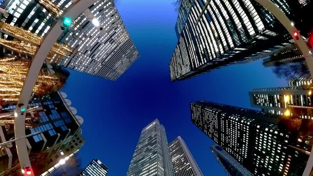 新宿 西新宿 ビル群 夜景 魚眼レンズ