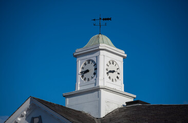 White Cupola clocks on roof with blue sky background