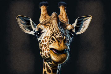 Giraffe, funny giraffe, head giraffe, face giraffe, giraffe laughs. Illustration. Isolated background. Generative AI