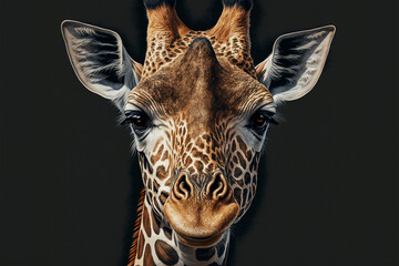 Giraffe, funny giraffe, head giraffe, face giraffe. Illustration. Isolated background. Generative AI