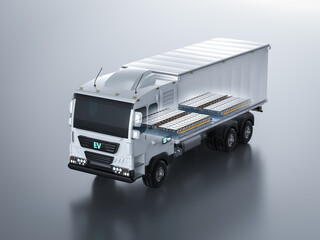 Ev logistic trailer truck or electric vehicle lorry with pack of battery cells module