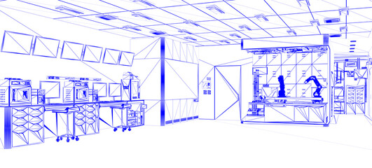 White futuristic laboratory interior in semiconductor manufacturing factory sketch © phonlamaiphoto