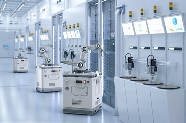 Automation semiconductor manufacturing with robotic arms in factory