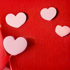 Obraz na płótnie Canvas Pink Hearts Floating on Red Fabric, Generative AI