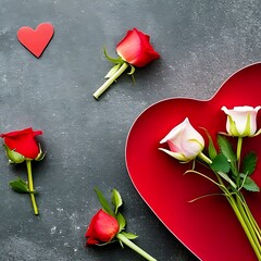 Valentine Roses with Heart Shaped Box, Generative AI