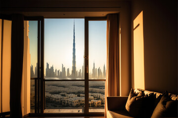 View of burj khalifa from a luxury apartment - Generative AI