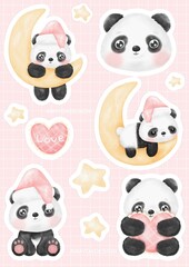 Fototapeta premium Cute Panda Stickers Printable Sheet