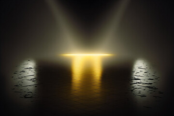 Abstract spotlight stage scene with yellow light and dark background. Generative AI.