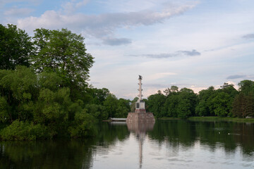 The Chesmenskaya Column in the Catherine Park in Tsarskoye Selo on a summer sunny day, Pushkin, St....