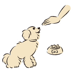 待てをする犬（ごはん・しつけ）