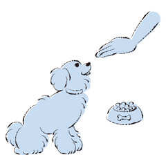 待てをする犬（ごはん・しつけ）