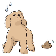 うんちをして困った表情の犬（トイレのしつけ）