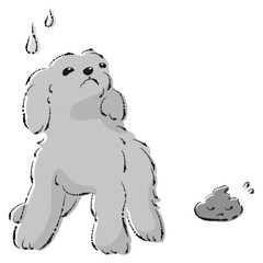 うんちをして困った表情の犬（トイレのしつけ）