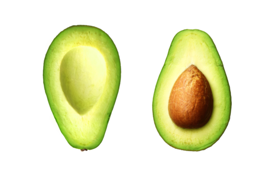 Two slices of avocado isolated on transparent png.