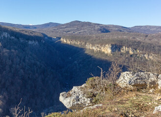 The beginning of the winter period in nature, the morning on the observation deck and the tourist...