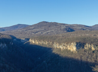 The beginning of the winter period in nature, the morning on the observation deck and the tourist...