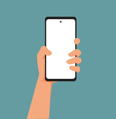 Hand with Smartphone Showing a Blank Display Vector Illustration. Person using technology for internet connection and virtual social life 

