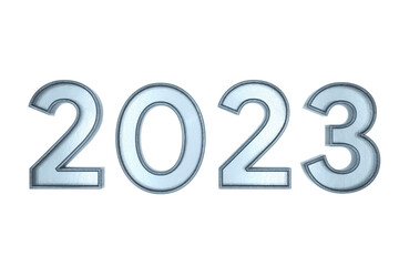 text 2023 blue and white color 3d illustration render. 2023 number text 3d with transparent background