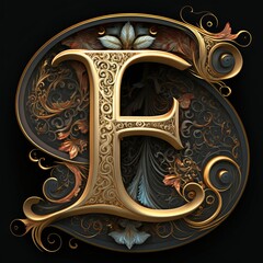 Golden Filigree Inlaid Letter E