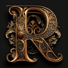 Golden Filigree Inlaid Letter R