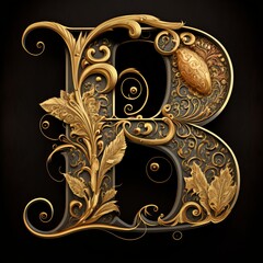 Golden Filigree Inlaid Letter B