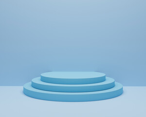 Mock up podium for product presentation, blue background, 3d render, 3d illustration