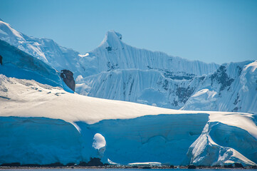Mountains with blue this glaciers and ice