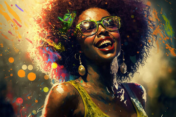 Funky illustration from a afro woman who's ready to party (AI Generated)