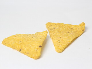 nachos chips isolated on a white background, side view