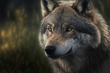 Naklejka na ściany i meble Beautiful wolf in his prime (AI Generated)