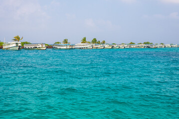 Naklejka na ściany i meble Boats in Male port on Maldives
