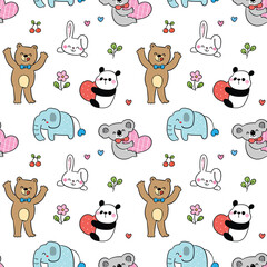 Seamless Pattern with Cartoon Animal Design on White Background