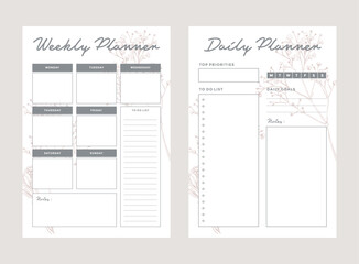 Daily and weekly planner template set of planner and to do list.