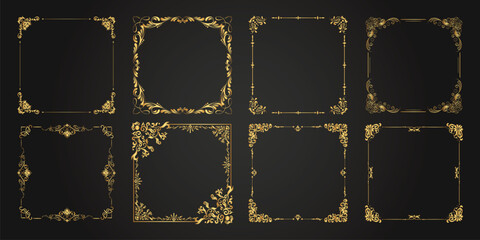 Decorative Isolated frames. Retro ornamental frame, vintage Square ornaments & ornate border. Decorative wedding frames, antique museum picture borders or deco dividers. vector art - obrazy, fototapety, plakaty