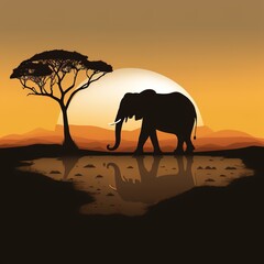 Fototapeta na wymiar An illustration vector art silhouette of an African elephant isolated for wildlife-themed graphic design generative ai