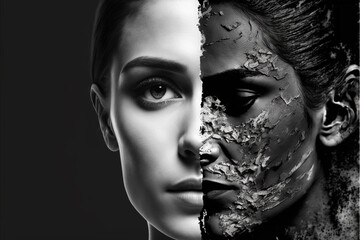 against each other, pain toxic, sorrow, bloodred love of burning fire, sculptures of well and titanicated relationship, Generative AI (imaginated)