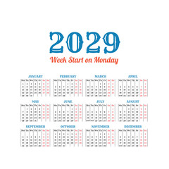 Vintage vector calendar for 2029. Start from Monday