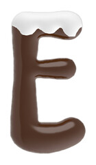 Letter E uppercase chocolate font with cream on top