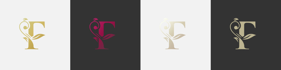 letter f beauty logo with flourish ornament