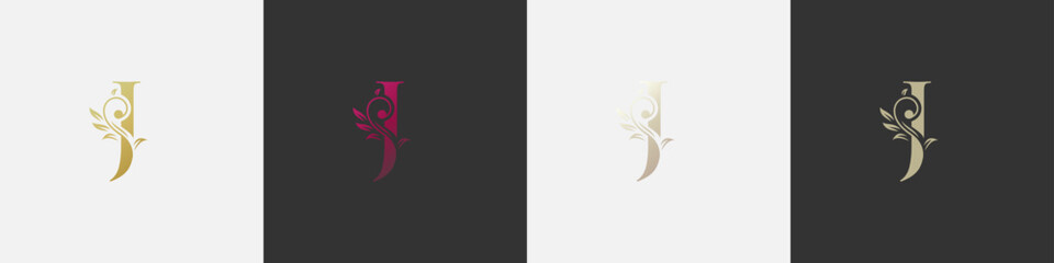 letter j beauty logo with flourish ornament - obrazy, fototapety, plakaty