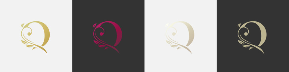 letter q beauty logo with flourish ornament
