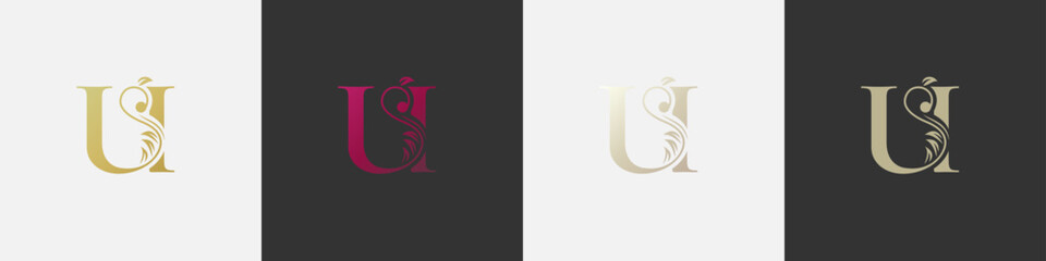 letter u beauty logo with flourish ornament