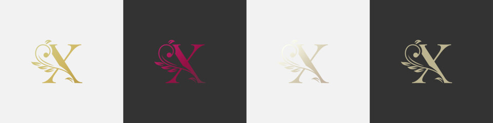 letter x beauty logo with flourish ornament