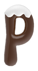 Letter P uppercase chocolate font with cream on top
