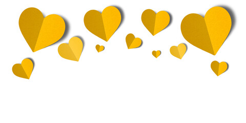 Yellow paper hearts isolated on transparent background. Valentine's day.