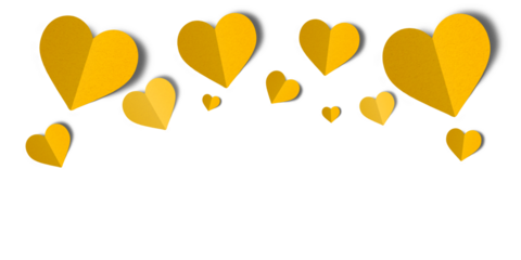 Yellow paper hearts isolated on transparent background. Valentine's day.