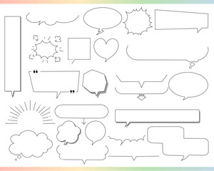 Fototapeta premium 吹き出しセット②線画 白地付き