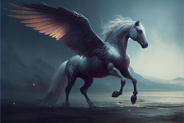 Obraz na płótnie Canvas Pegasus, white horse with wings, generative ai